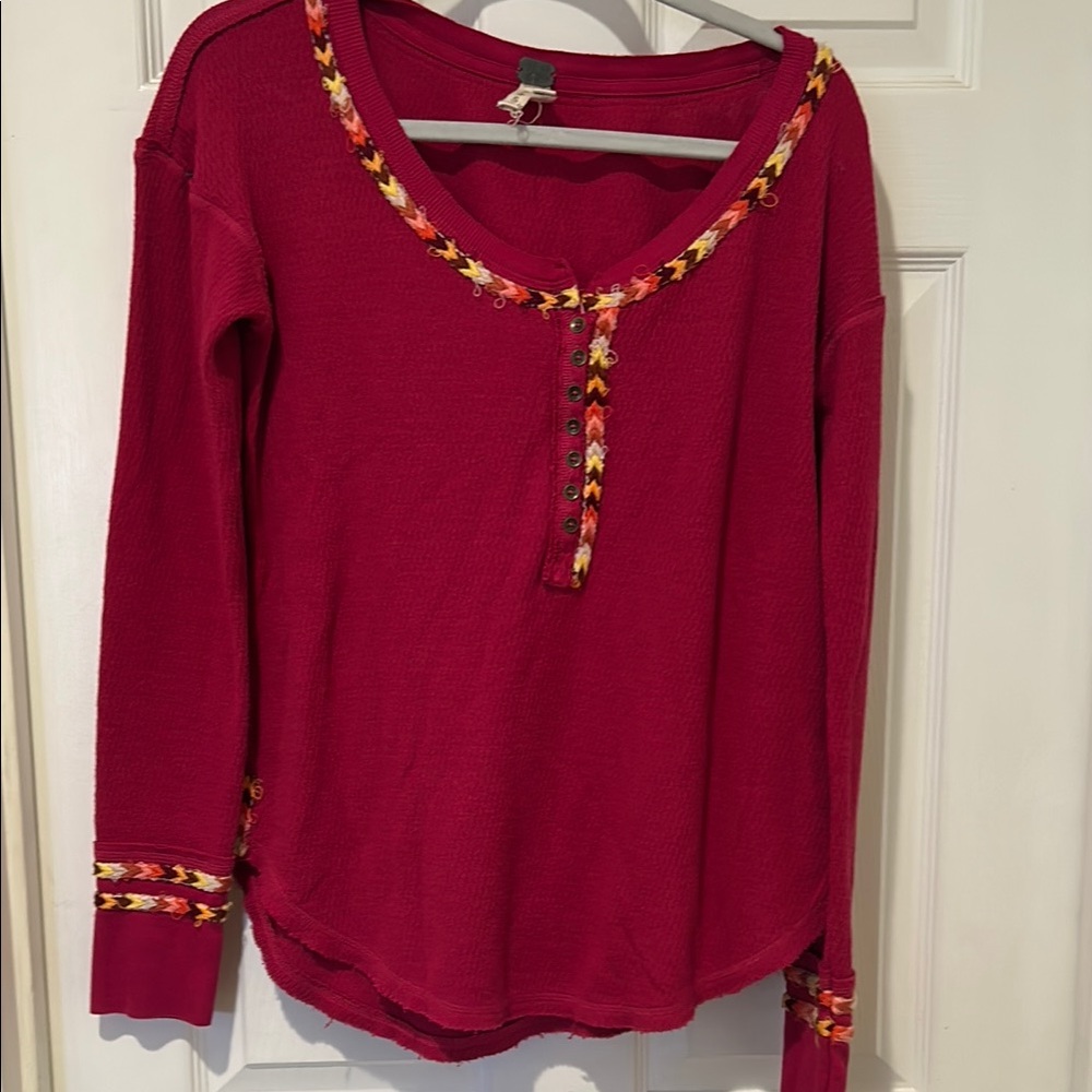 Free People Red Thermal Henley Top